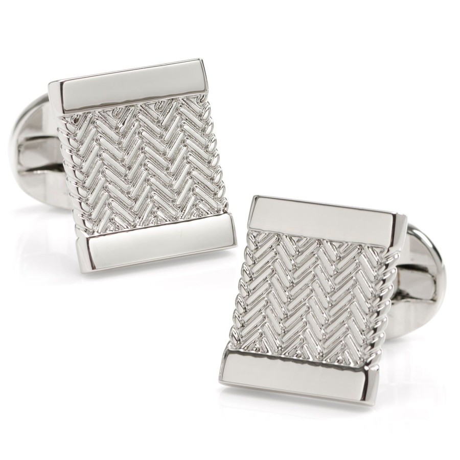 Ox and Bull Trading Co. Silver Herringbone Cufflinks | Classic Cufflinks