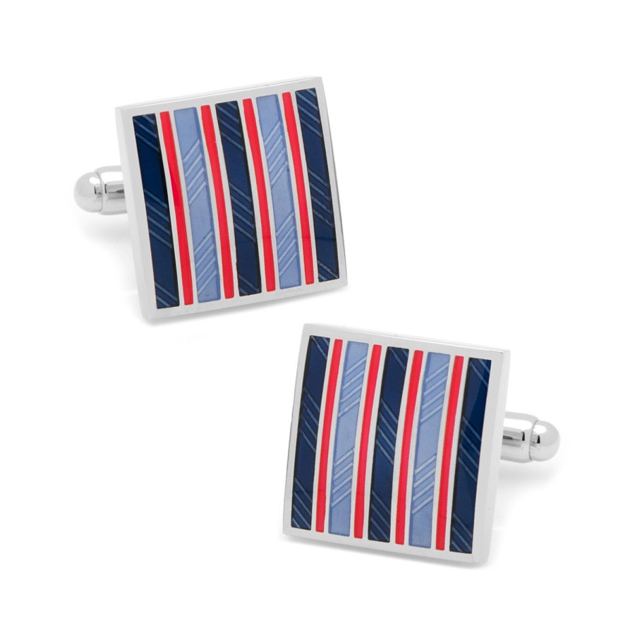 Ox and Bull Trading Co. Red And Navy Striped Square Cufflinks | Classic Cufflinks