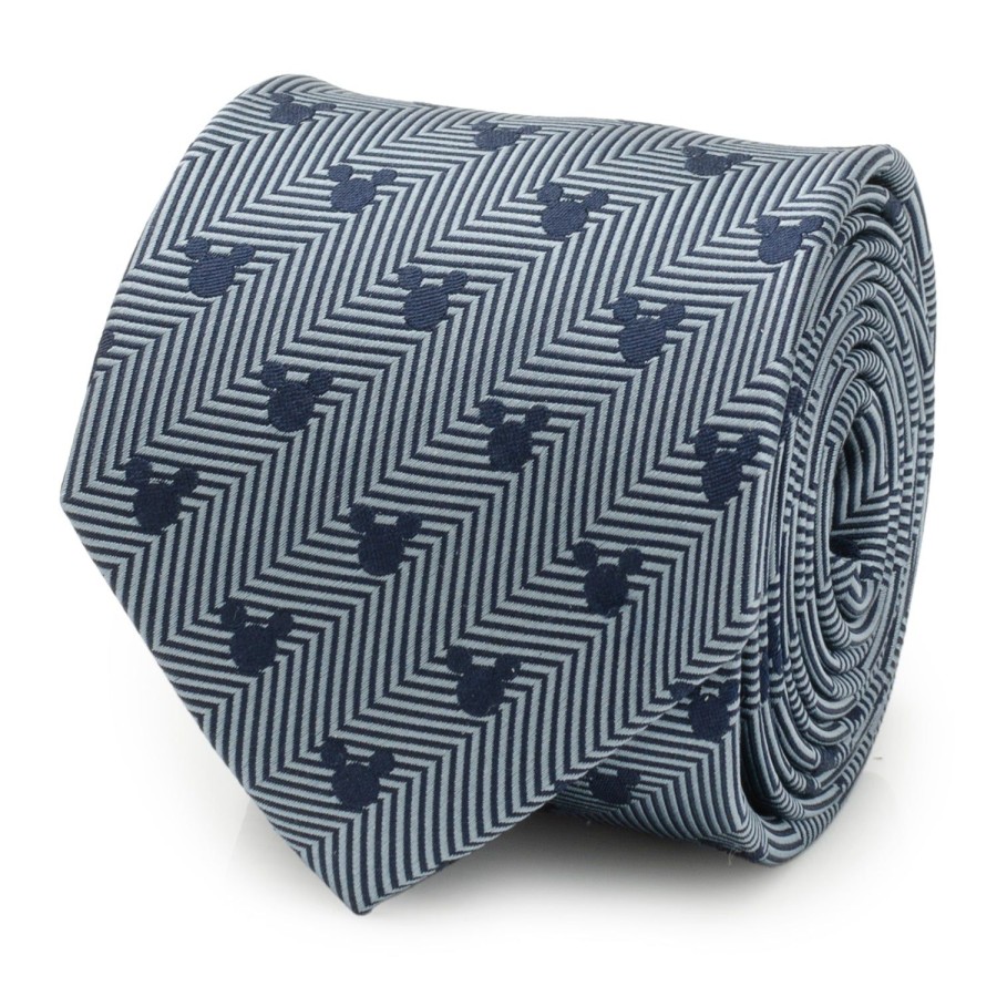 Disney Mickey Silhouette Blue Herringbone Men'S Tie | Disney Ties