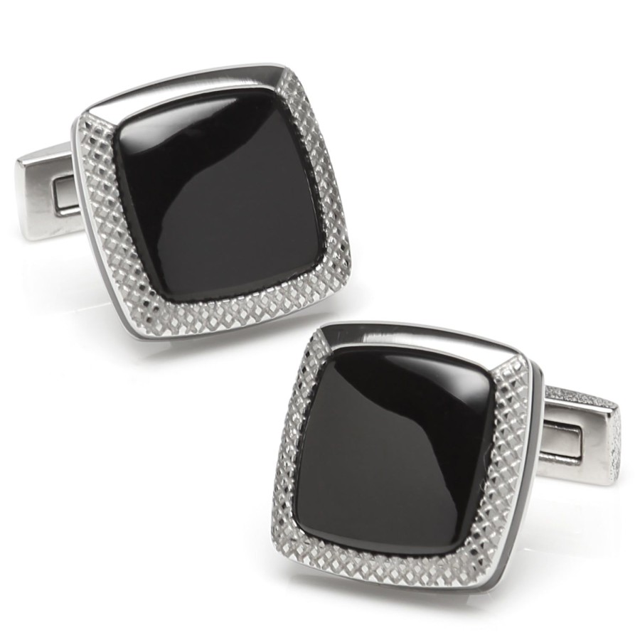 Ox and Bull Trading Co. Onyx Cushion Stainless Steel Cufflinks | Classic Cufflinks