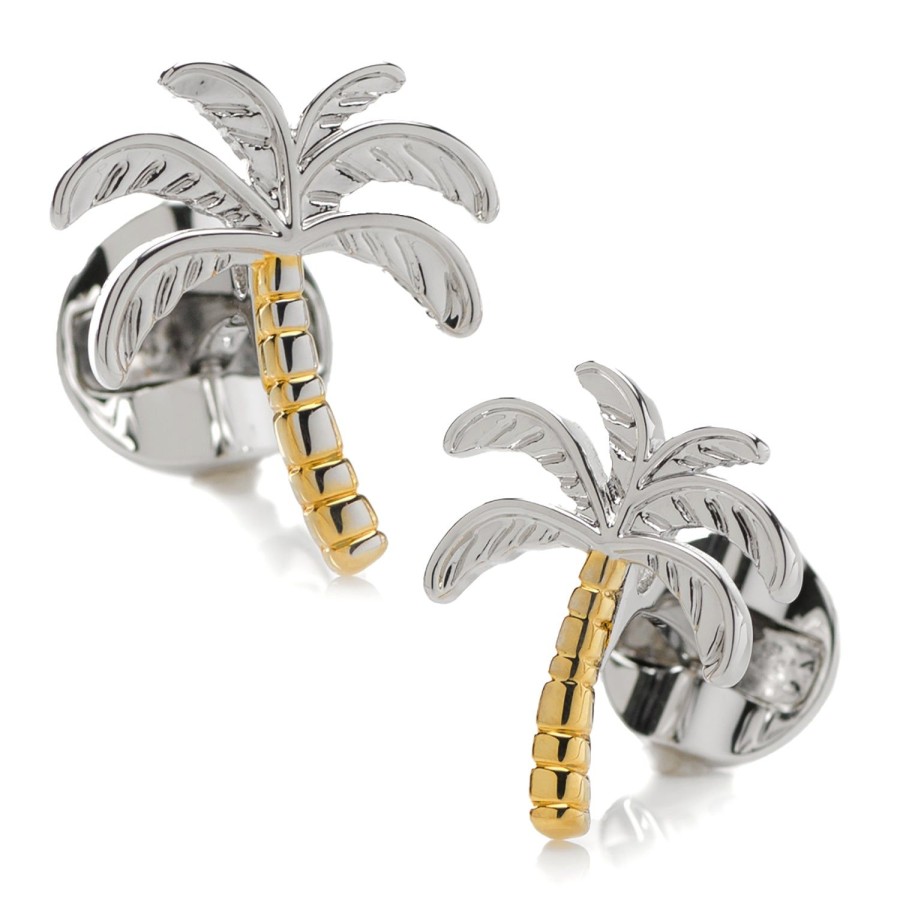 Ox and Bull Trading Co. Palm Tree Silver Gold Cufflinks | Classic Cufflinks