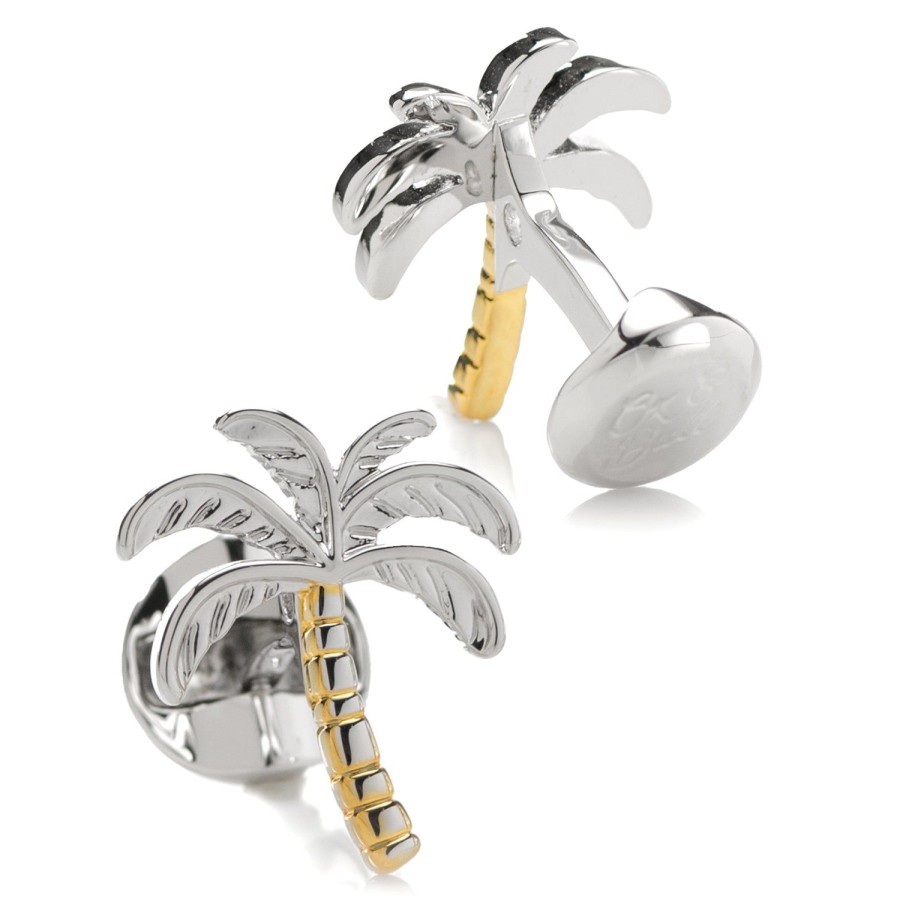 Ox and Bull Trading Co. Palm Tree Silver Gold Cufflinks | Classic Cufflinks