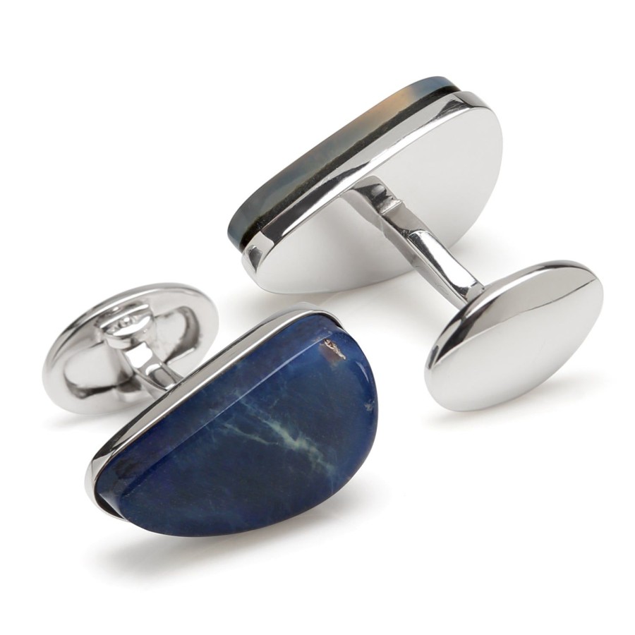 Jan Leslie Sterling Blue Australian Boulder Opal Free Shape Cufflinks | Classic Cufflinks