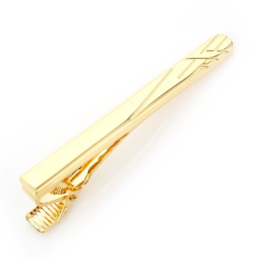 Ox and Bull Trading Co. Gold Etched Lines Tie Clip | Classic Tie Bars