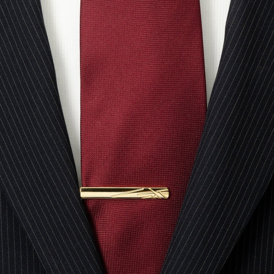 Ox and Bull Trading Co. Gold Etched Lines Tie Clip | Classic Tie Bars