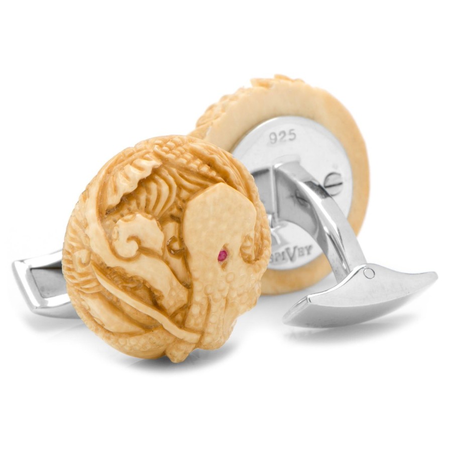 Spivey Woolly Mammoth Tusk Octopus With Ruby Eyes Cufflinks | Classic Cufflinks