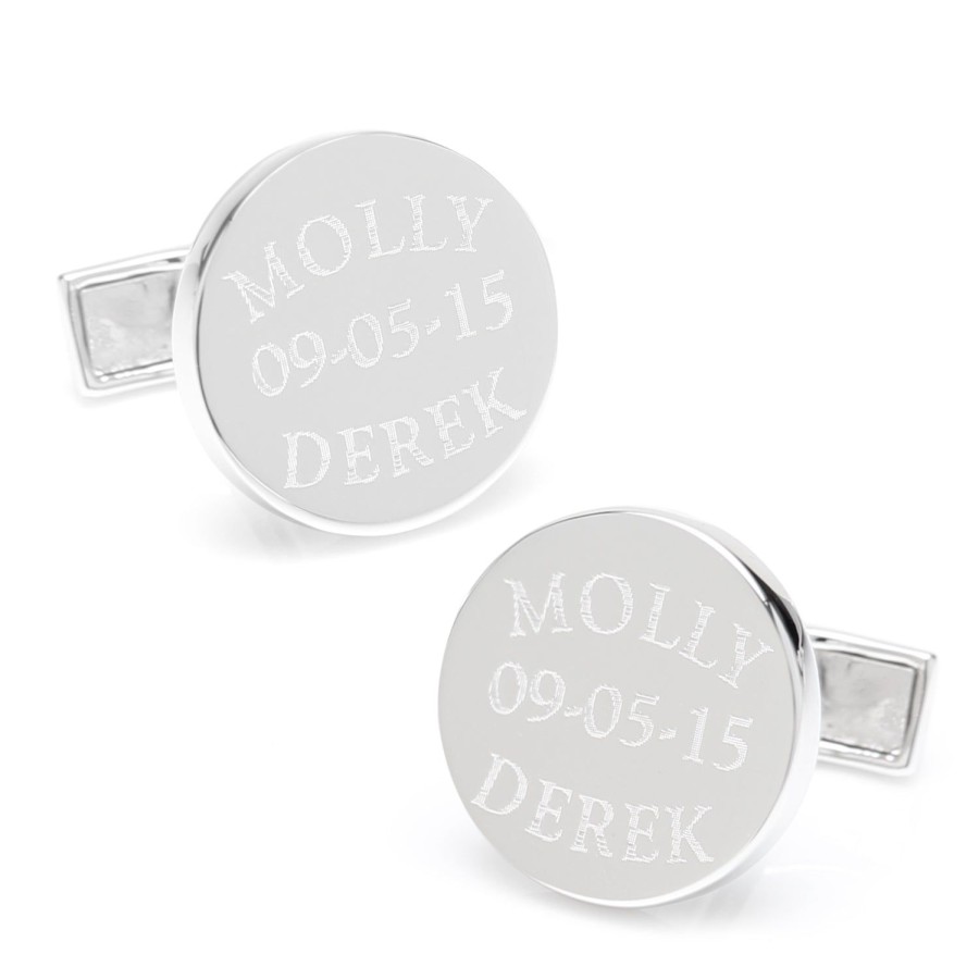 Ox and Bull Trading Co. Bride And Groom Wedding Date Engravable Round Cufflinks | Classic Cufflinks