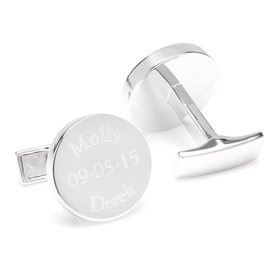 Ox and Bull Trading Co. Bride And Groom Wedding Date Engravable Round Cufflinks | Classic Cufflinks