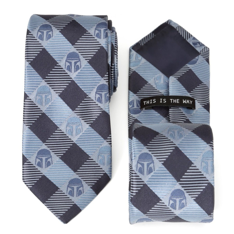 Star Wars Star Wars Mando Helmet Check Blue Mens Tie | Star Wars Ties