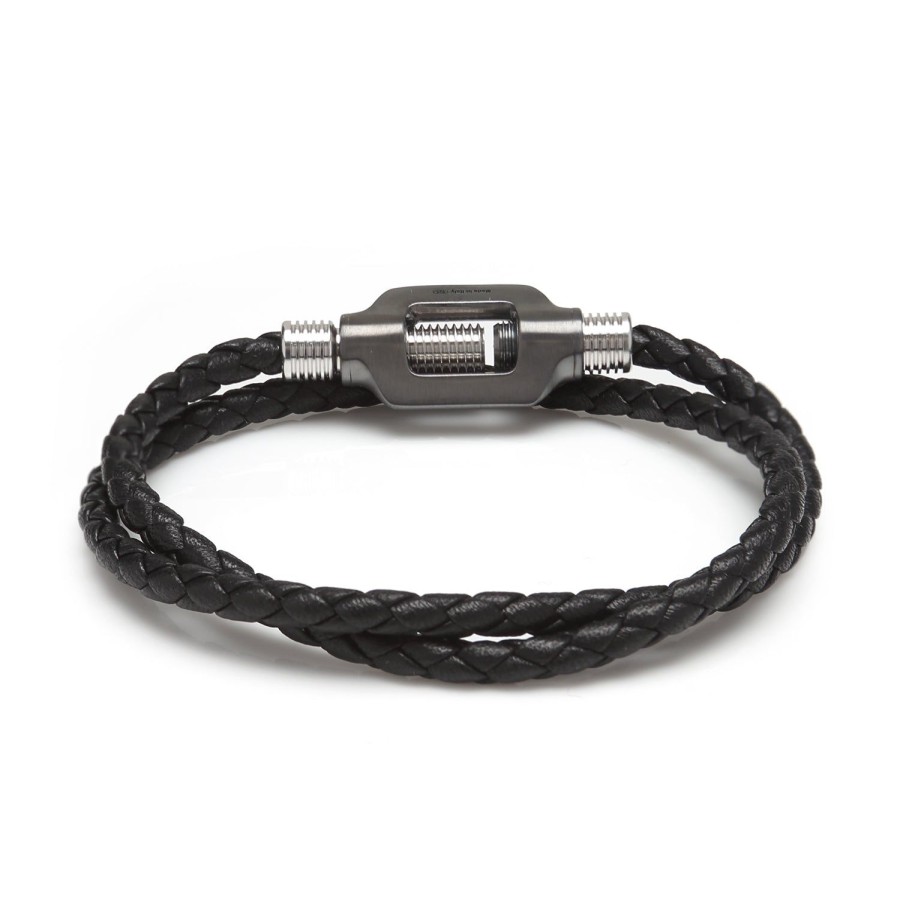 Tateossian Double Bolt Silver Bracelet In Black | Bracelets