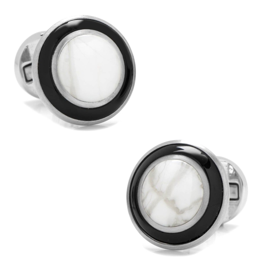 Ox and Bull Trading Co. Jade With Onyx Ring Stainless Steel Cufflinks | Classic Cufflinks