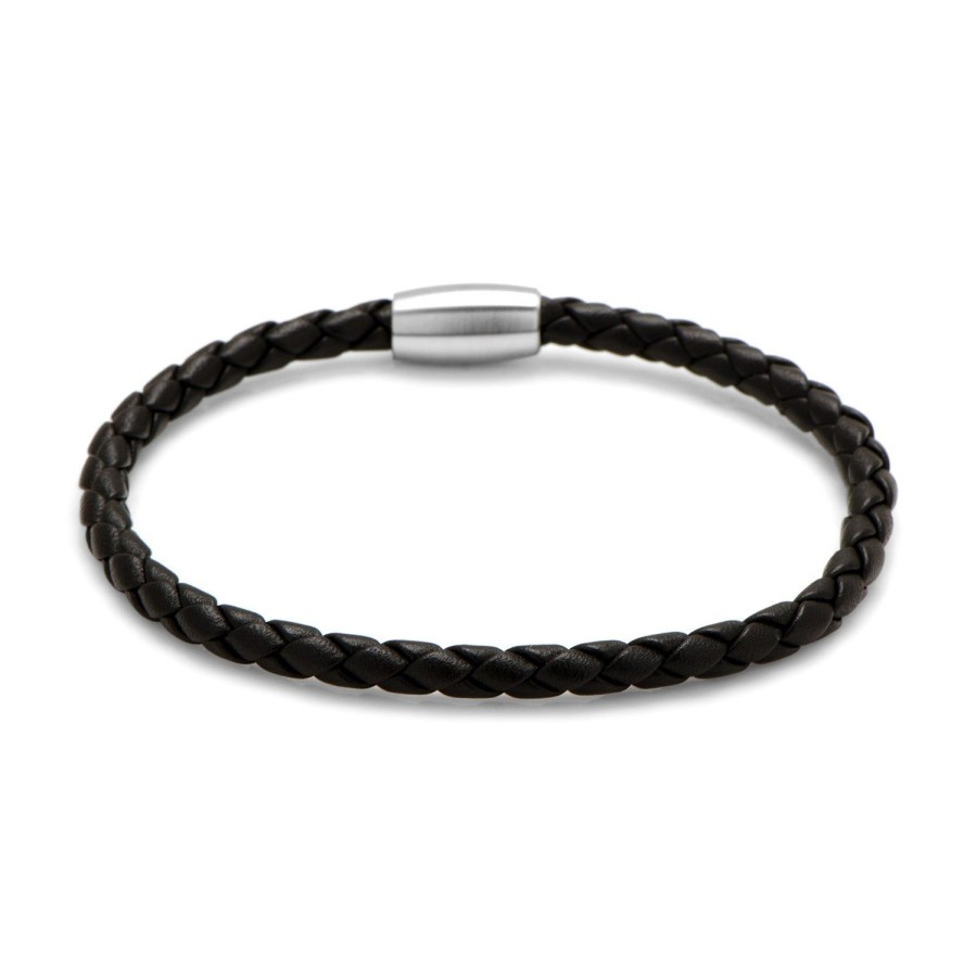 Jan Leslie Black Woven Leather Bracelet With Magnetic Closure | Bracelets