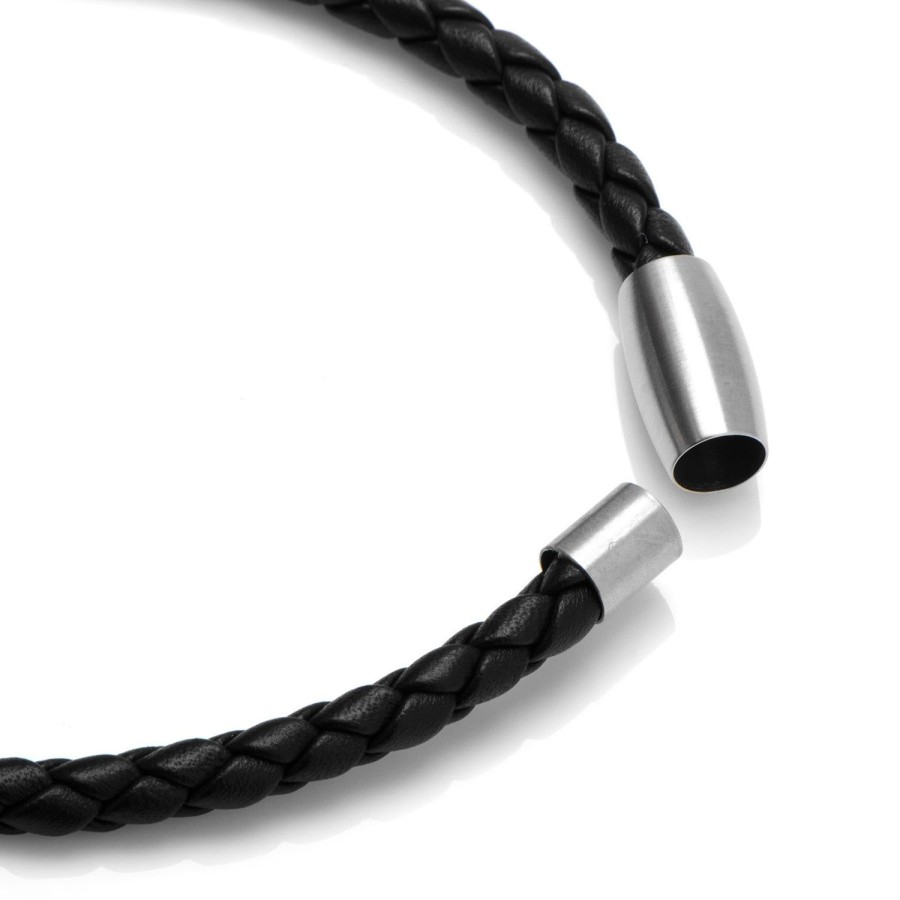 Jan Leslie Black Woven Leather Bracelet With Magnetic Closure | Bracelets