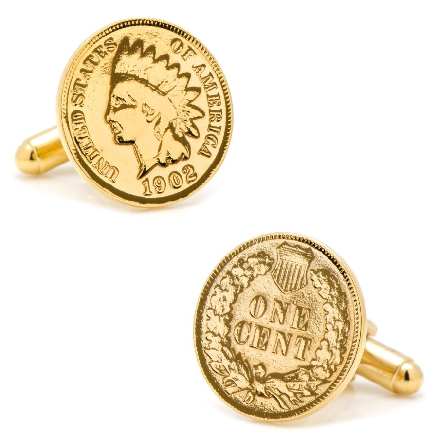 American Coin Treasures 24K Gold Layered Indian Head Coin Cufflinks | Classic Cufflinks