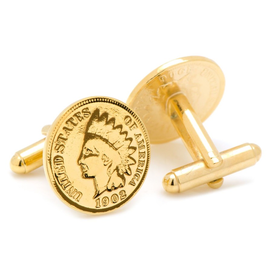 American Coin Treasures 24K Gold Layered Indian Head Coin Cufflinks | Classic Cufflinks