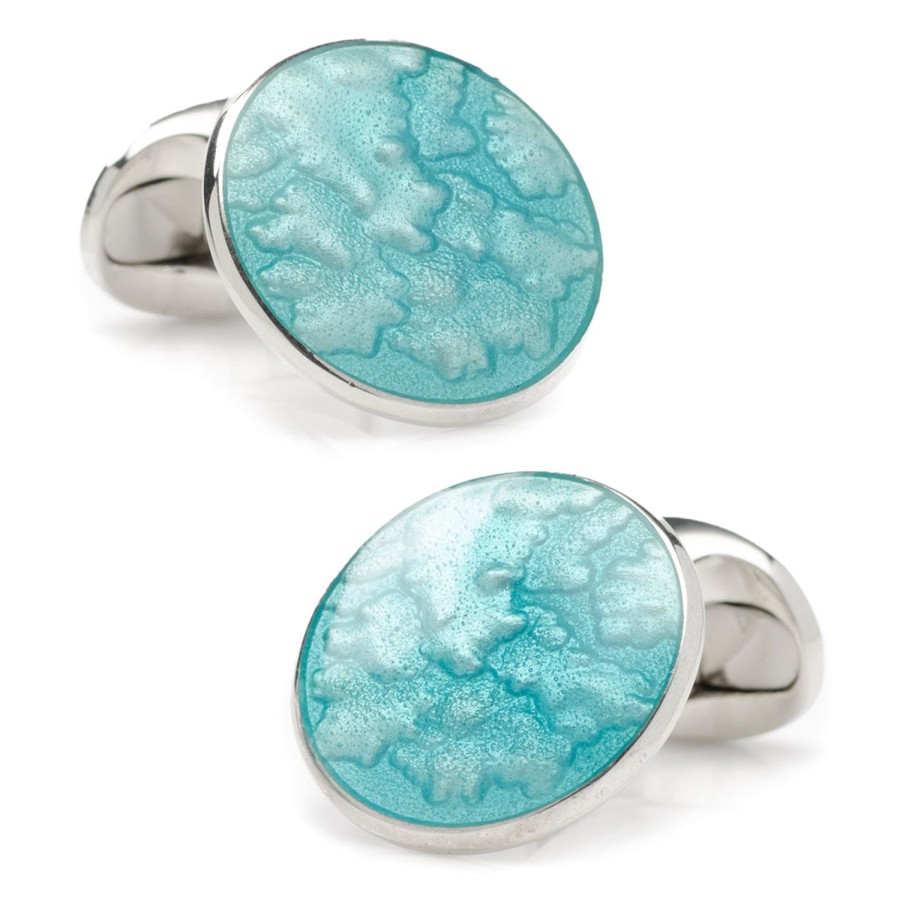 Deakin & Francis Sterling Silver Summer Haze Enamel Cufflinks In Turquoise | Classic Cufflinks