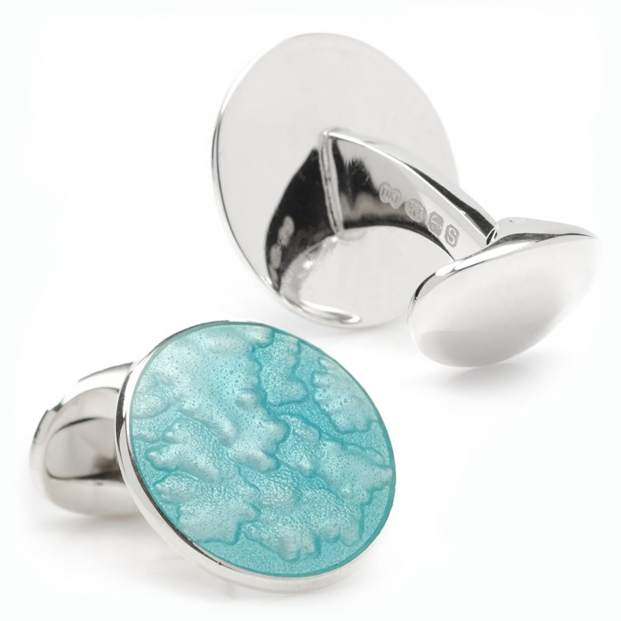 Deakin & Francis Sterling Silver Summer Haze Enamel Cufflinks In Turquoise | Classic Cufflinks