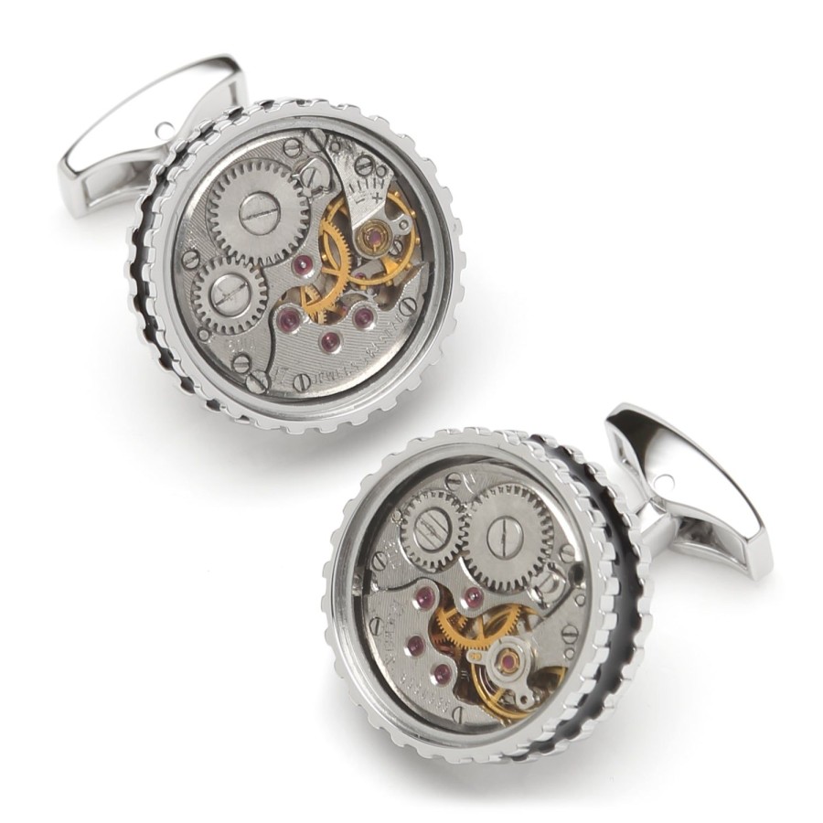 Tateossian Round Skeleton Gear Cufflinks With Enamel Edge | Classic Cufflinks