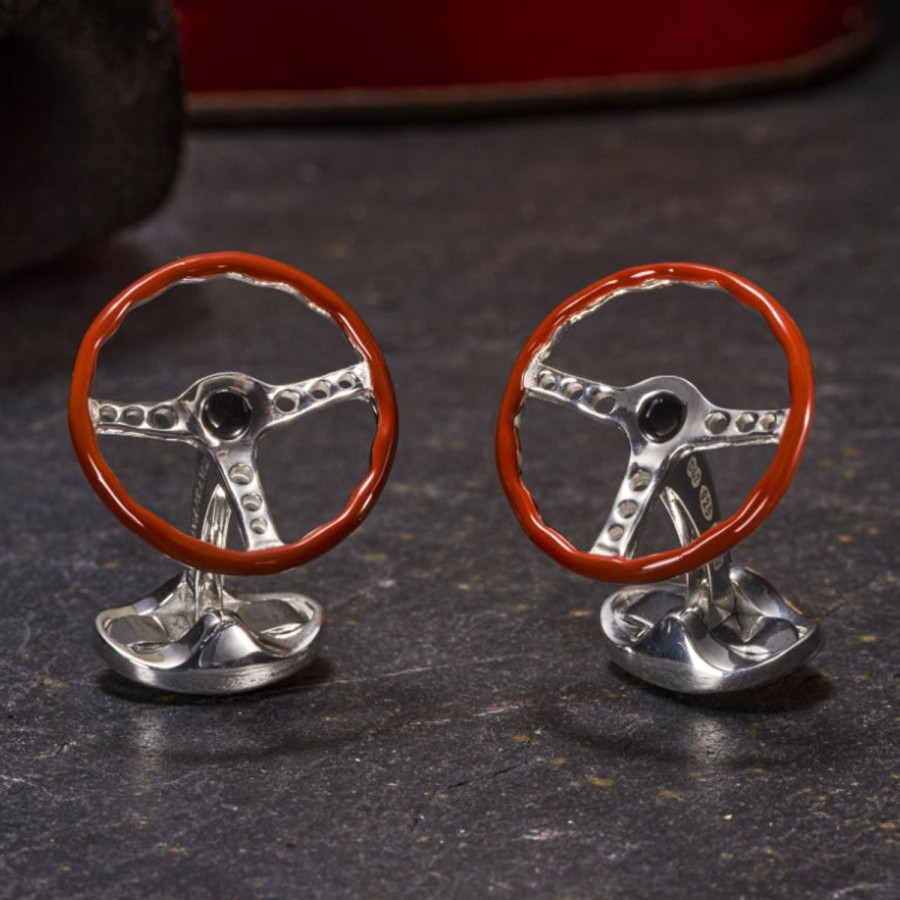 Deakin & Francis Sterling Silver Vintage Steering Wheel Cufflinks | Classic Cufflinks