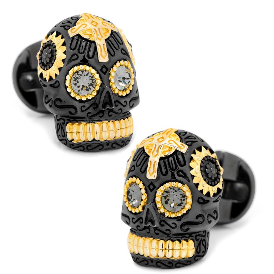 Ox and Bull Trading Co. Black And Gold Vermeil Day Of The Dead Skull Cufflinks | Classic Cufflinks