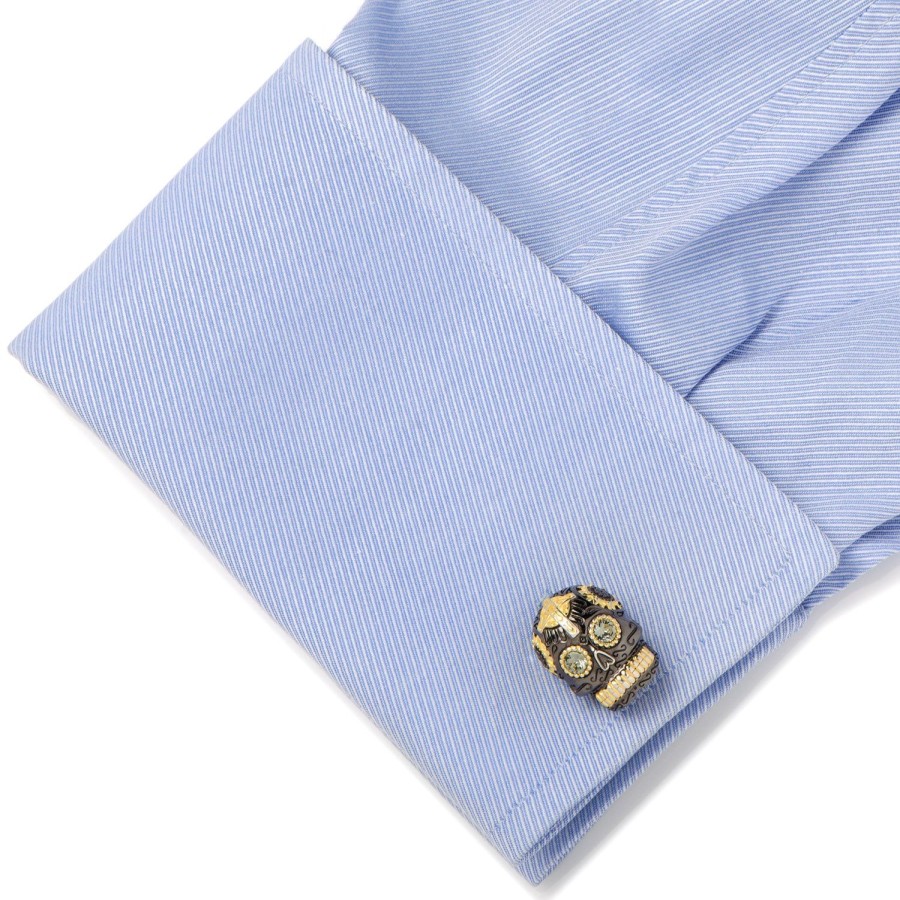 Ox and Bull Trading Co. Black And Gold Vermeil Day Of The Dead Skull Cufflinks | Classic Cufflinks