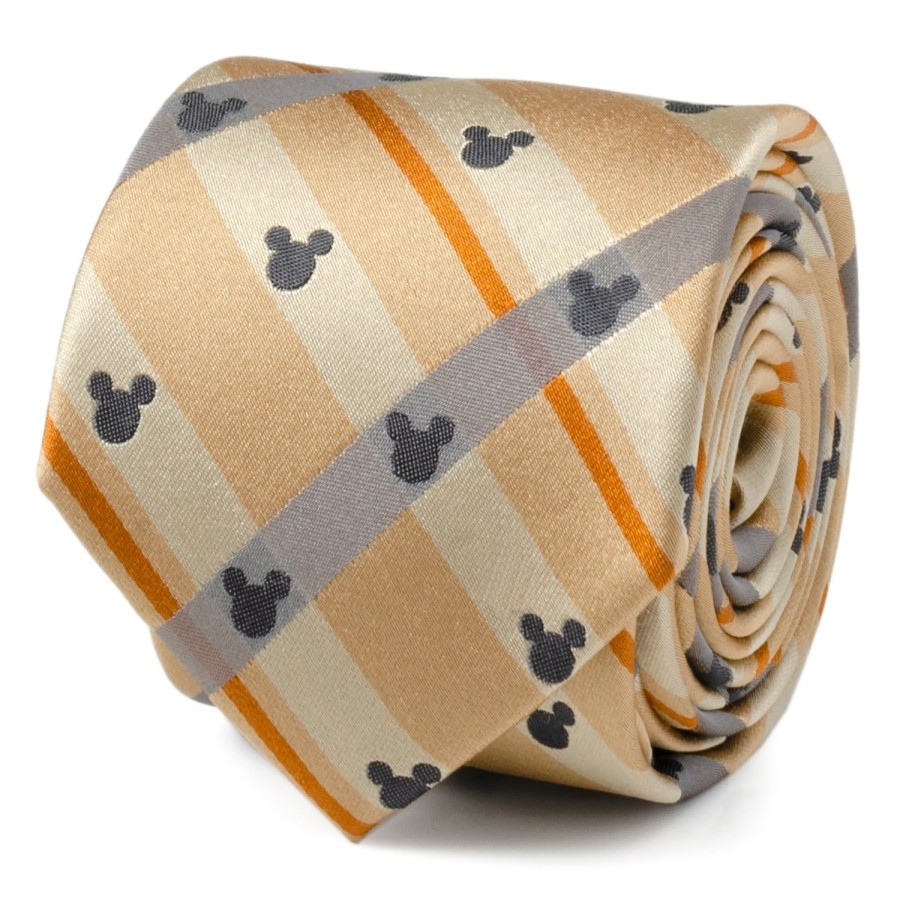 Disney Mickey Silhouette Tan Plaid Tie | Disney Ties