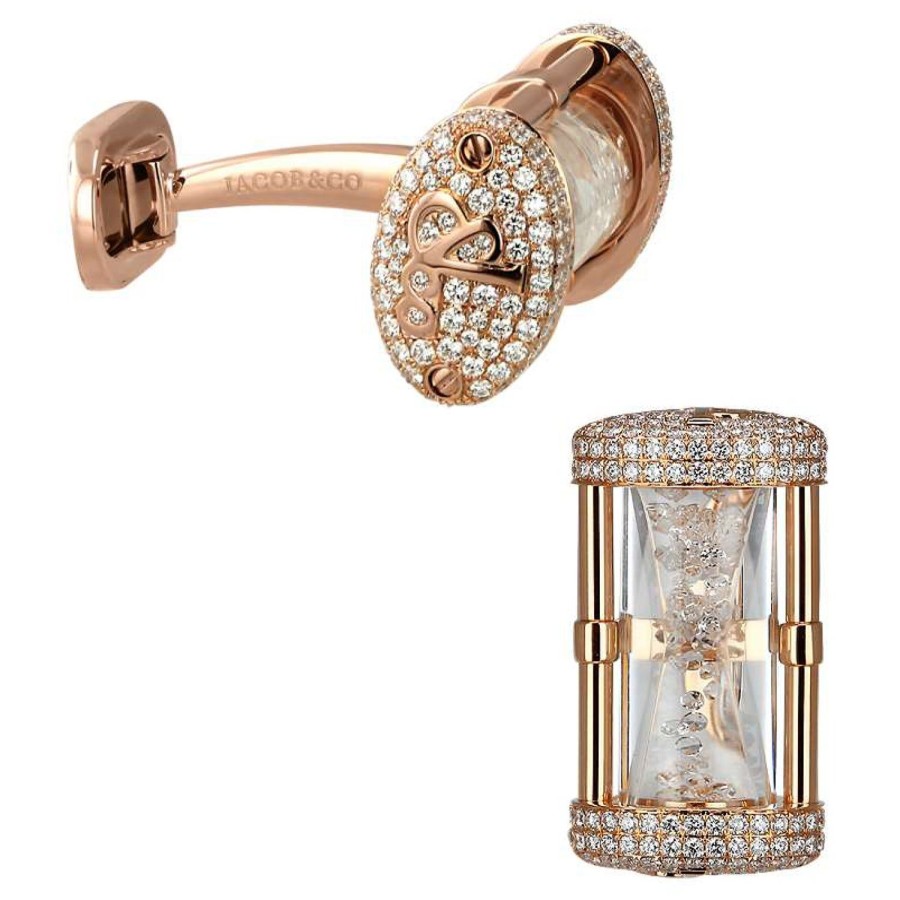 Jacob & Co. Rose Gold Hour Glass Cufflinks With White Diamonds | Classic Cufflinks