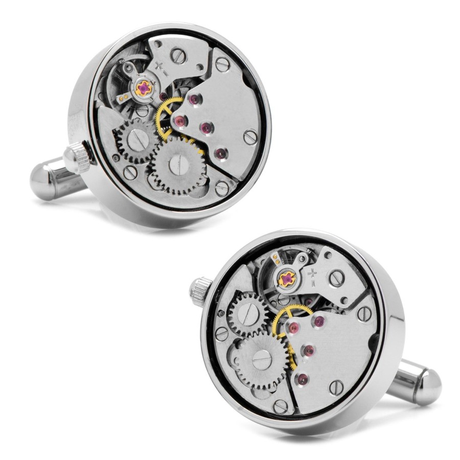 Ox and Bull Trading Co. Silver Watch Movement Cufflinks | Classic Cufflinks