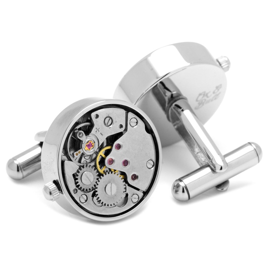 Ox and Bull Trading Co. Silver Watch Movement Cufflinks | Classic Cufflinks