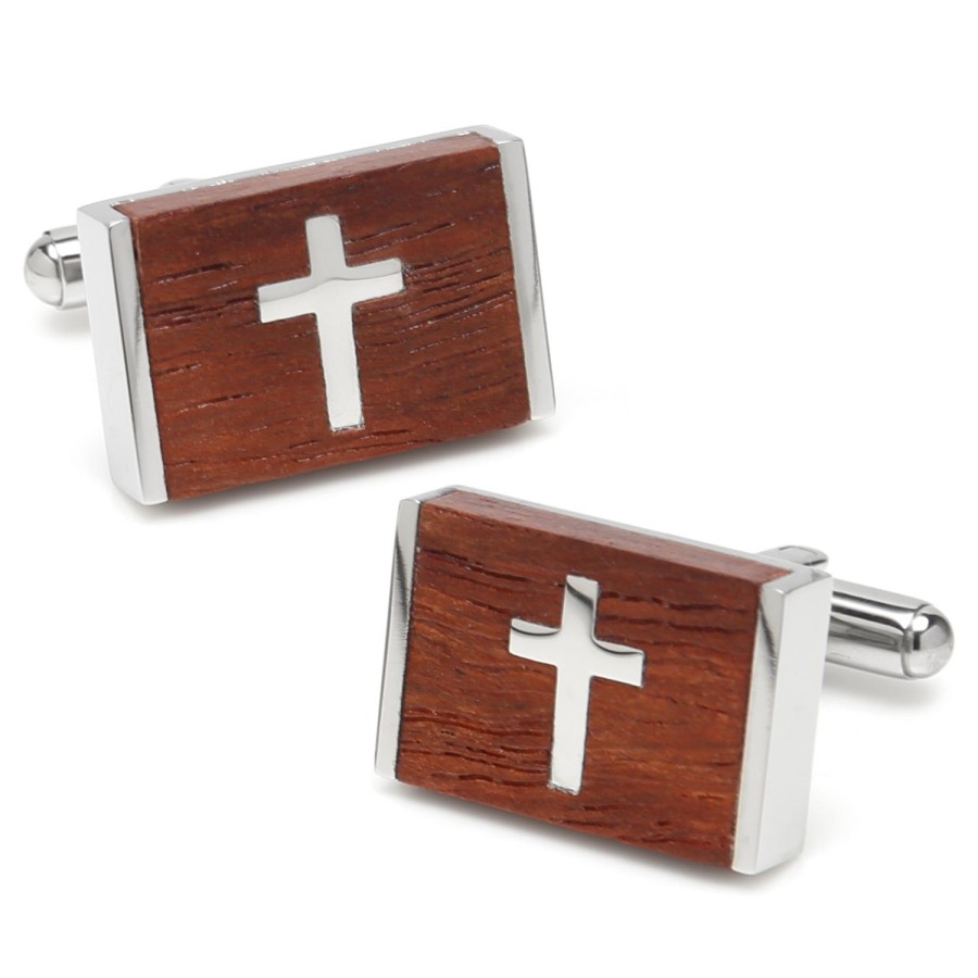 Ox and Bull Trading Co. Cross Wood Stainless Steel Cufflinks | Classic Cufflinks