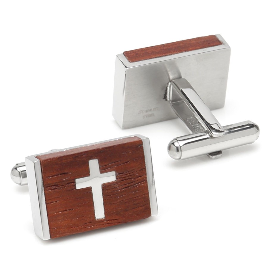 Ox and Bull Trading Co. Cross Wood Stainless Steel Cufflinks | Classic Cufflinks