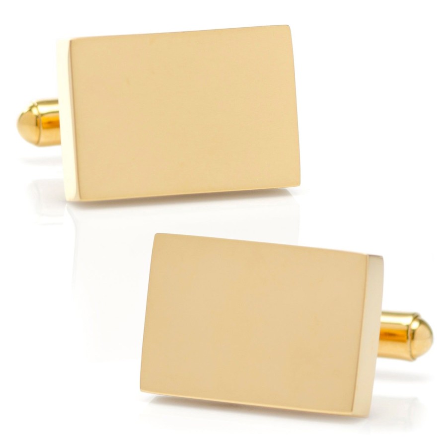 Ox and Bull Trading Co. Stainless Steel Gold Plated Block Engravable Cufflinks | Classic Cufflinks