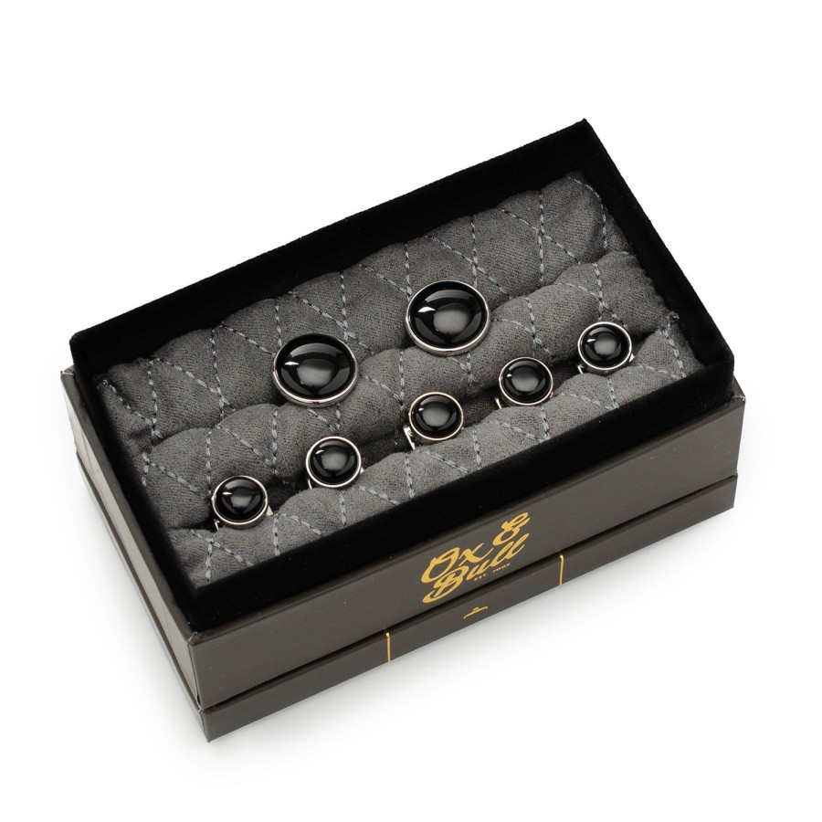 Ox and Bull Trading Co. Silver And Onyx 5-Stud Set | Stud Sets