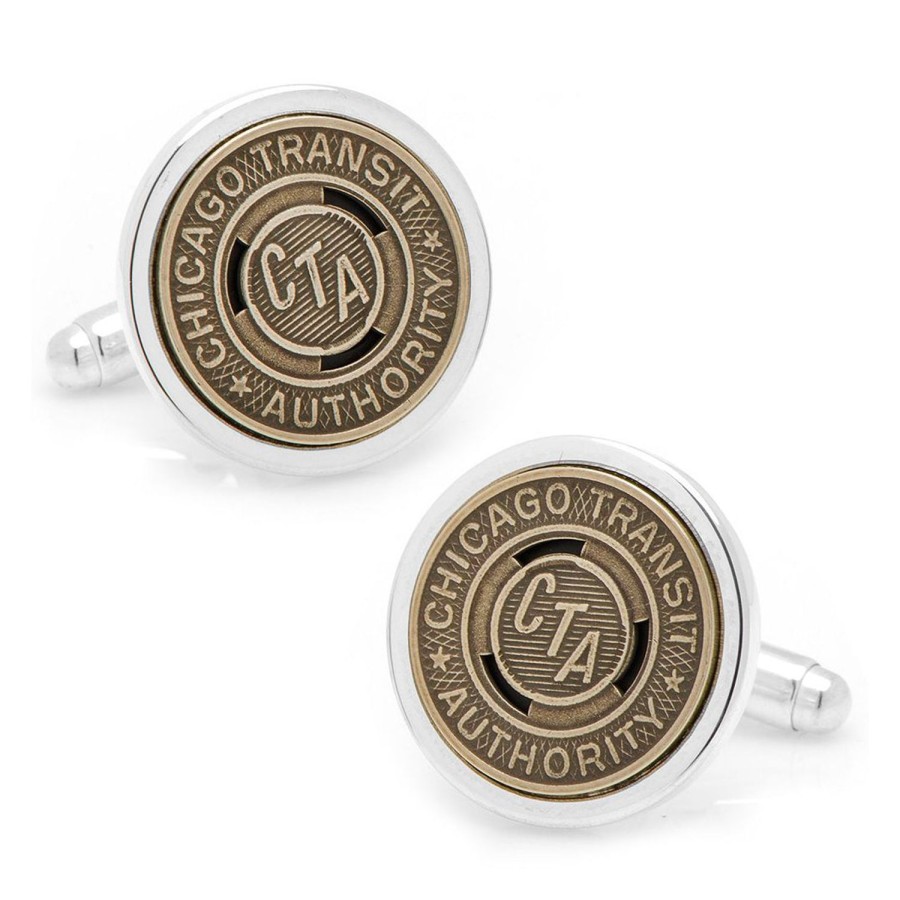 Tokens & Icons Chicago Transit Token Cufflinks, Silver Plated | Classic Cufflinks