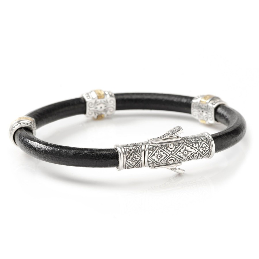 Konstantino Sterling Silver & Bronze With Black Leather Bracelet | Bracelets