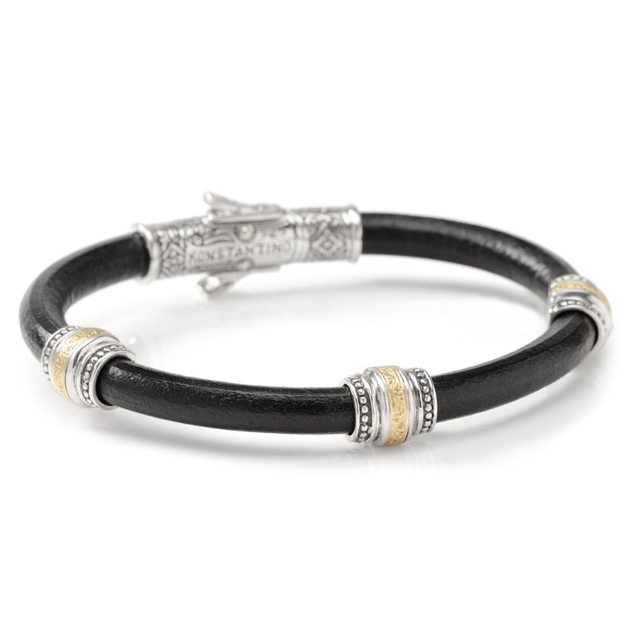 Konstantino Sterling Silver & Bronze With Black Leather Bracelet | Bracelets