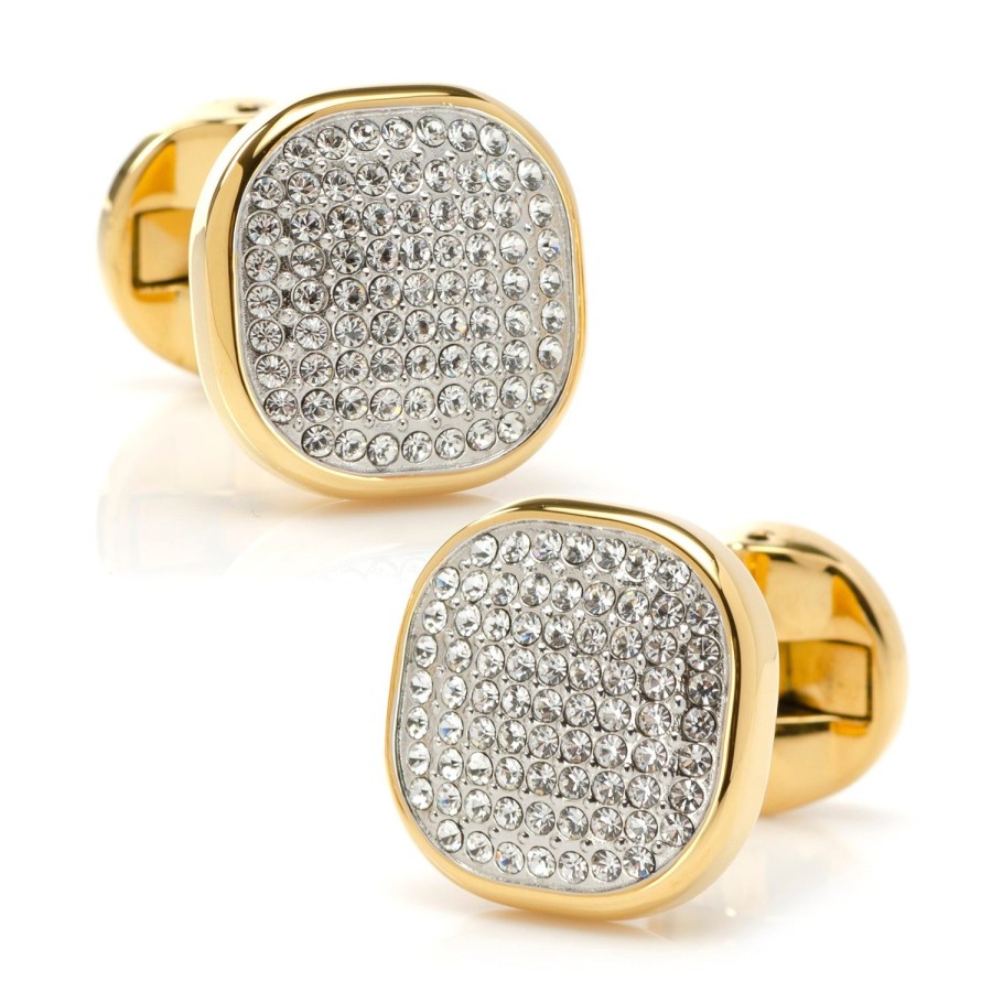 Ox and Bull Trading Co. Gold Stainless Steel White Pave Crystal Cufflinks | Classic Cufflinks