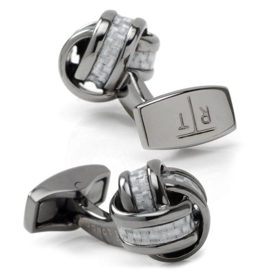 Tateossian Gray Carbon Fiber Knot Cufflinks | Classic Cufflinks