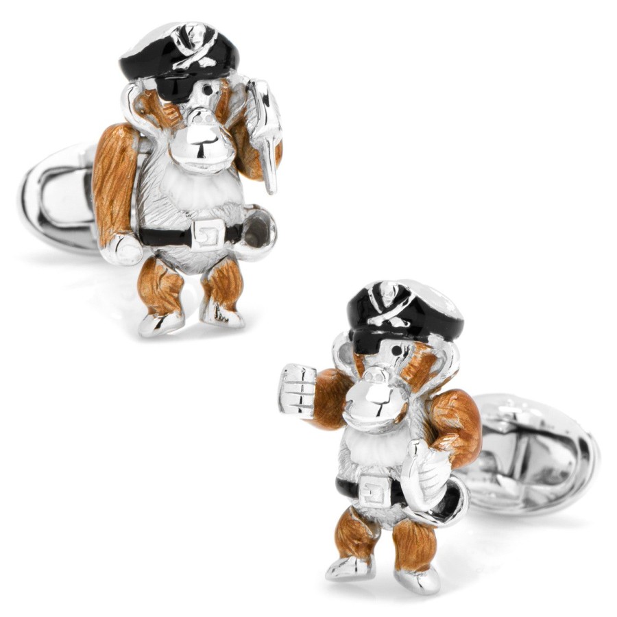 Jan Leslie Moving Monkey Pirate With Hat And Sword Cufflinks | Classic Cufflinks