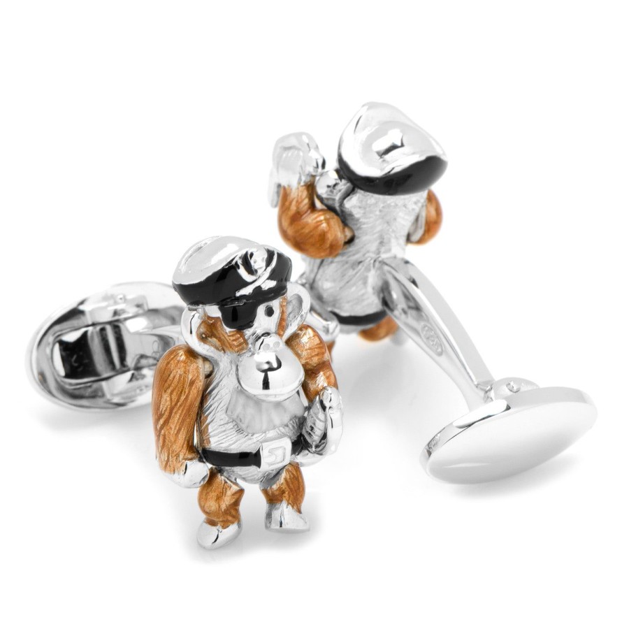 Jan Leslie Moving Monkey Pirate With Hat And Sword Cufflinks | Classic Cufflinks