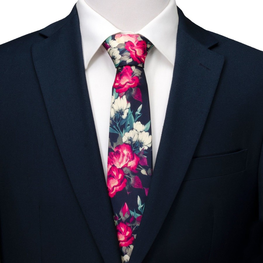 Ox and Bull Trading Co. Painted Floral Navy Silk Men'S Tie | Classic Ties