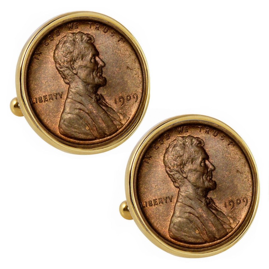 American Coin Treasures 1909 First-Year-Of-Issue Lincoln Penny Goldtone Bezel Coin Cufflinks | Classic Cufflinks