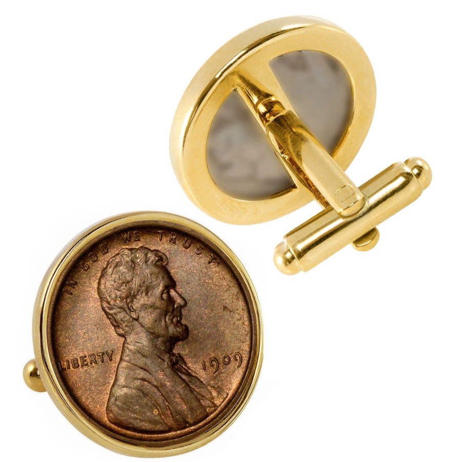 American Coin Treasures 1909 First-Year-Of-Issue Lincoln Penny Goldtone Bezel Coin Cufflinks | Classic Cufflinks