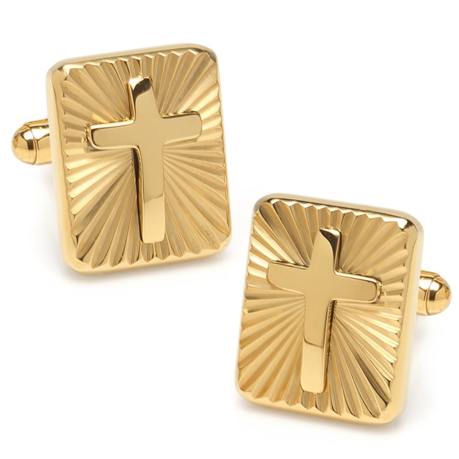 Ox and Bull Trading Co. Radiant Cross Gold Stainless Steel Cufflinks | Classic Cufflinks