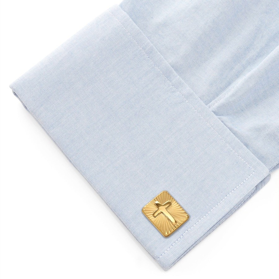 Ox and Bull Trading Co. Radiant Cross Gold Stainless Steel Cufflinks | Classic Cufflinks