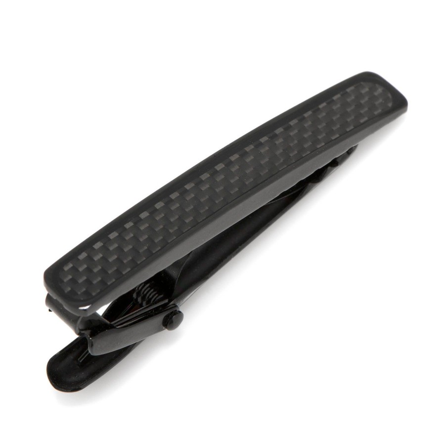 Ox and Bull Trading Co. Black Plated Stainless Steel Carbon Fiber Tie Clip | Classic Tie Bars