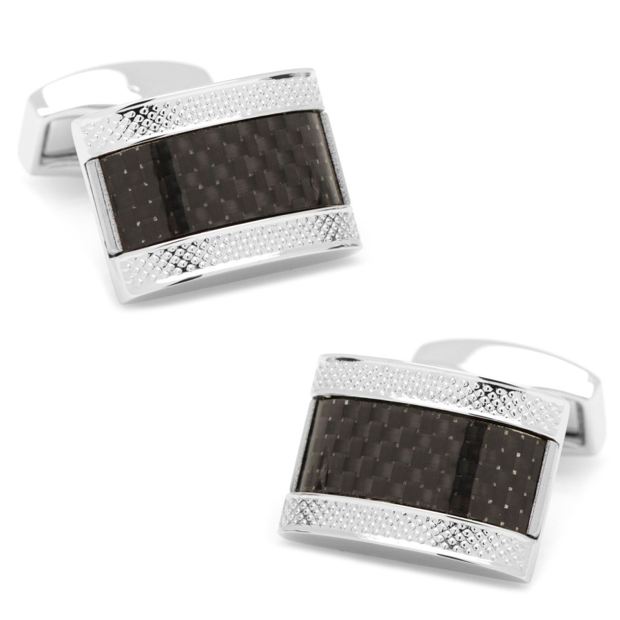 Tateossian Black Carbon Fiber D-Shape Cufflinks | Classic Cufflinks