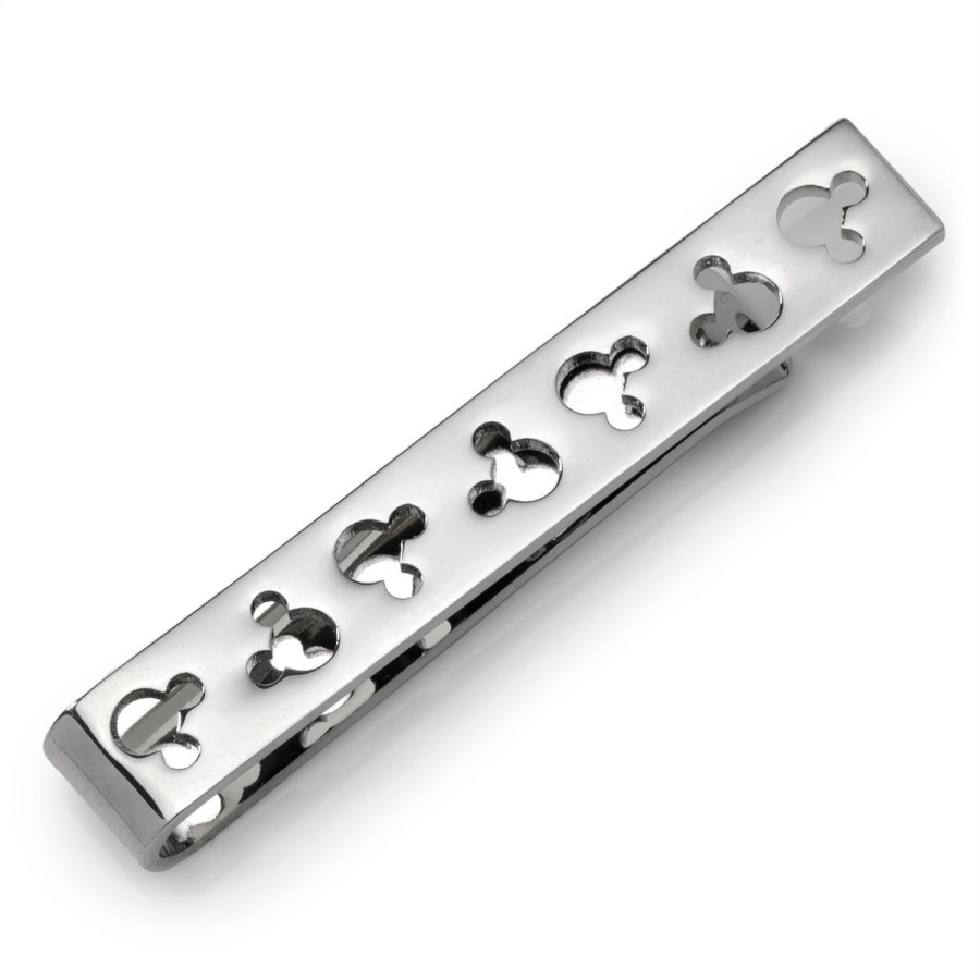 Disney Mickey Mouse Silhouette Cutout Message Silver Tie Bar | Movies & Characters Tie Bars