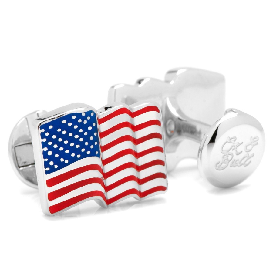 Ox and Bull Trading Co. Sterling Silver Waving American Flag Cufflinks | Classic Cufflinks