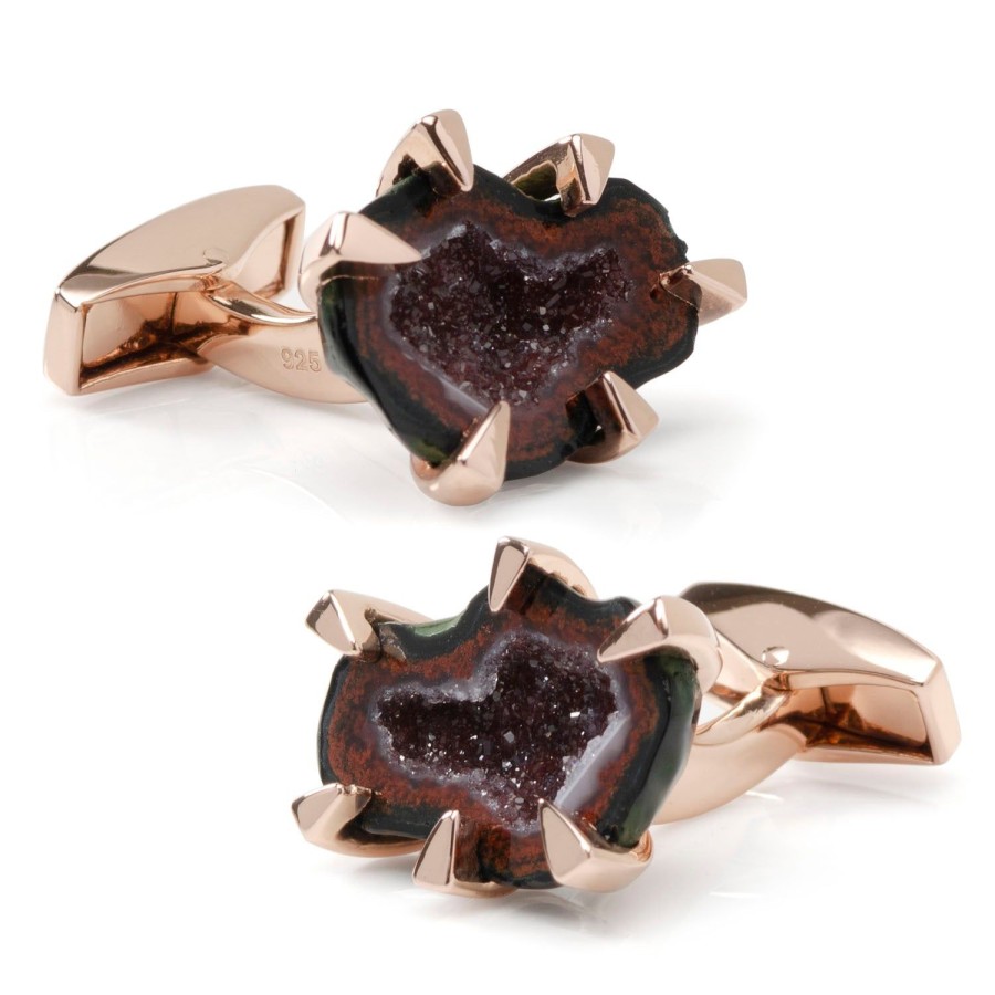 Tateossian Red Geode Rose Gold Plated Sterling Silver Cufflinks | Classic Cufflinks